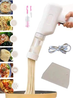 Handheld Electric Noodle Machine, Portable Italian Noodle Making Machine With Mold And Cutting Tools, 6-In-1 Cordless Noodle Machine, Automatic Dough Pressing Machine With Cleaning Brush - White