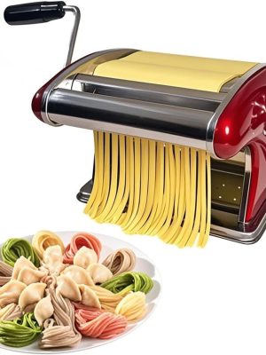 Manual Pasta Maker - Stainless Steel Noodle Machine with 2mm/4mm Cutters, Hand Crank for Homemade Spaghetti & Fettuccine