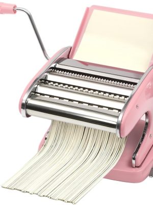Pasta Maker Machine-6 Adjustable Thickness Settings, Adjustable Clamp, stainless steel Construction for Spaghetti, Fettuccini, Lasagna, Dumpling Skins (Pink pasta maker)