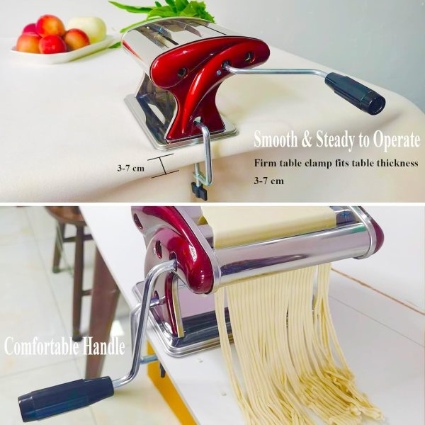 Manual Pasta Maker - Stainless Steel Noodle Machine with 2mm/4mm Cutters, Hand Crank for Homemade Spaghetti & Fettuccine
