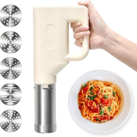 Handheld Electric Pasta Maker, 5-in-1 Cordless Pasta Machine, Portable Noodle Maker with Moulds and Cutter, Automatic Dough Press