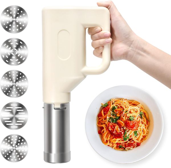 Handheld Electric Pasta Maker, 5-in-1 Cordless Pasta Machine, Portable Noodle Maker with Moulds and Cutter, Automatic Dough Press