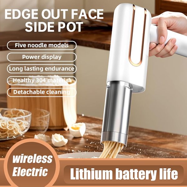 Handheld Electric Pasta Maker, 5-in-1 Cordless Kitchen Noodle Making Machine, Automatic Press for Homemade Spaghetti Ramen, Portable With Dough Cutter