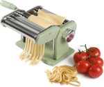Kitchen Essential Pasta  Manual Pasta Maker Machine Noodle Maker w/Rollers & Cutters - Spaghetti, Fettuccini, Lasagna or Dumpling Skin - Stainless Steel/Juniper Green