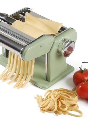 Kitchen Essential Pasta  Manual Pasta Maker Machine Noodle Maker w/Rollers & Cutters - Spaghetti, Fettuccini, Lasagna or Dumpling Skin - Stainless Steel/Juniper Green