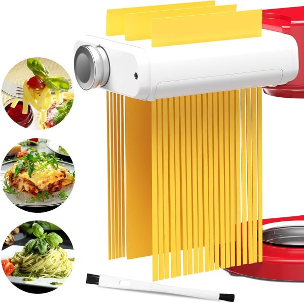 Pasta Maker Attachment for / Cuisinart Mixers, Noodle Maker 3 in 1 Set of Pasta Roller Fettuccine Cutter Spaghetti Cutter and Cleaning Brush, Electric Pasta Makers White