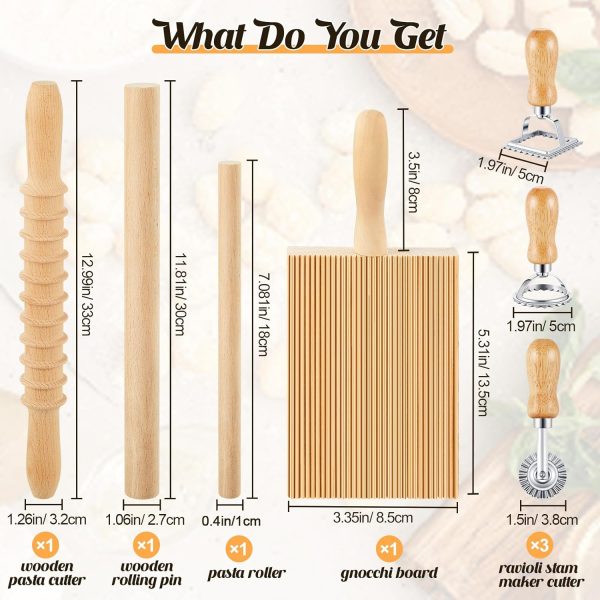 7 Pcs  Pasta Making Tool, Wood  Board with  Stamp and Rolling Pin Set Homemade Kitchen Gift for Baking Lovers(Pasta Style)