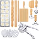 10 Pcs Pasta Making Tool Set Include Ravioli Maker Press, Gnocchi Board, Potato Ricer, Wooden Gnocchi Cutter, Ravioli Rolling Pin, Wood Stick, Dough Scraper 3 Pasta Stamps