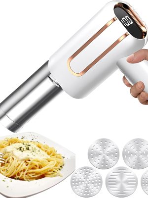 Handheld Electric Pasta Maker, 5-in-1 Cordless Kitchen Noodle Making Machine, Automatic Press for Homemade Spaghetti Ramen, Portable With Dough Cutter