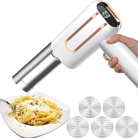 Handheld Electric Pasta Maker, 5-in-1 Cordless Kitchen Noodle Making Machine, Automatic Press for Homemade Spaghetti Ramen, Portable With Dough Cutter