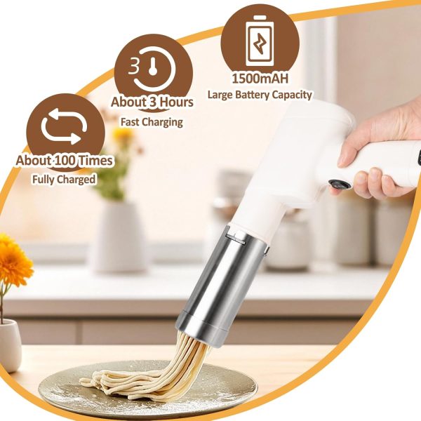 Electric Pasta Maker, Handheld Noodle Maker with 5 Stainless Steel Molds, Automatic Pasta Extruder for Homemade Noodles, Easy-to-Clean, 304 Food-Grade Stainless Steel