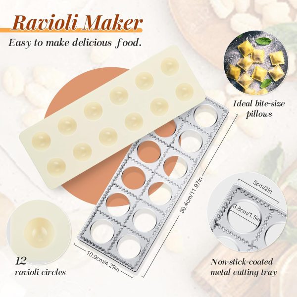 10 Pcs Pasta Making Tool Set Include Ravioli Maker Press, Gnocchi Board, Potato Ricer, Wooden Gnocchi Cutter, Ravioli Rolling Pin, Wood Stick, Dough Scraper 3 Pasta Stamps